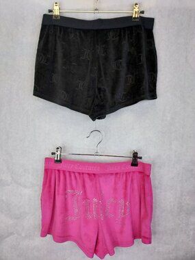 Juicy Couture 2 pk Velour Shorts Womens S Sleepwear Lounge Black Bling Baby Pink